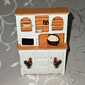 Miniature Kitchen Cabinet with Rooster Design - White and Orange
